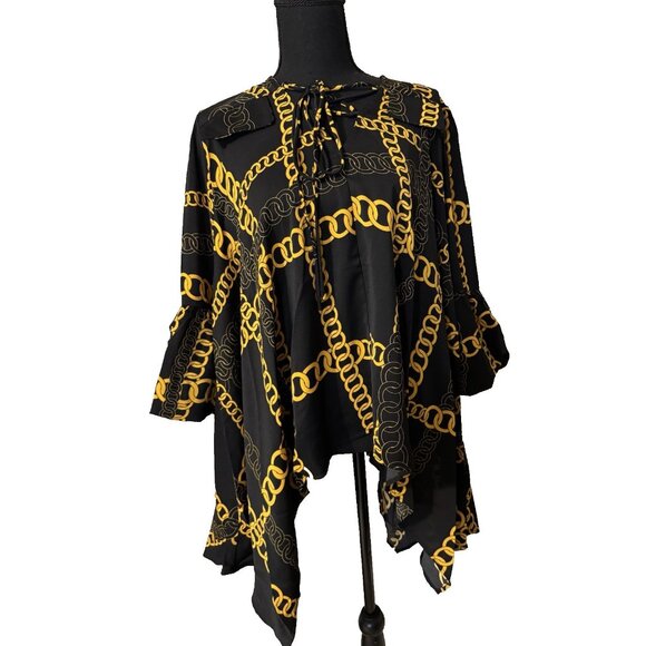 New Gracia Unbalanced Black Gold Chain Print L Large Relaxed Fit Washable - Picture 2 of 8
